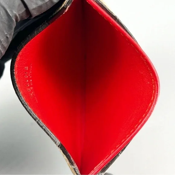 Celine Tricolor Pebbled Leather Card Holder Beige Red Wallet - Picture 4 of 4